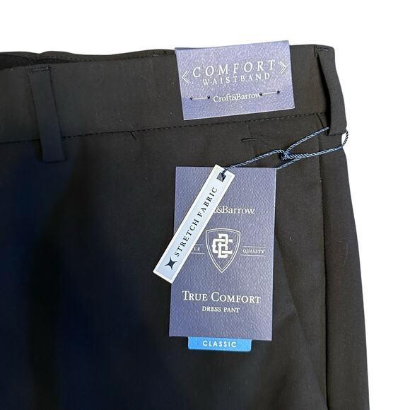 Mens Croft and Barrow True Comfort Flat Front Classic Fit 36x34 Black Stretch - Picture 3 of 13